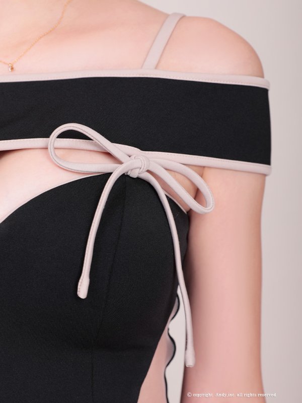 画像15: XSサイズあり【Andy GLAMOROUS/アンディグラマラス】オフショルダー/ リボン/ ジップ/ ボタン/ ポケットデザイン/ カットアウト/ タイト/ ミニドレス/ キャバドレス[OF05] (15)