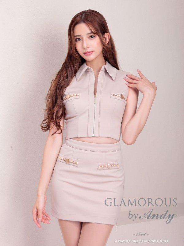 画像13: XSサイズあり【Andy GLAMOROUS/アンディグラマラス】襟付き/ ハイネック/ シフォンスリーブ/ フロントジップ/ セットアップ/ タイト/ ミニドレス/ キャバドレス[OF05] (13)