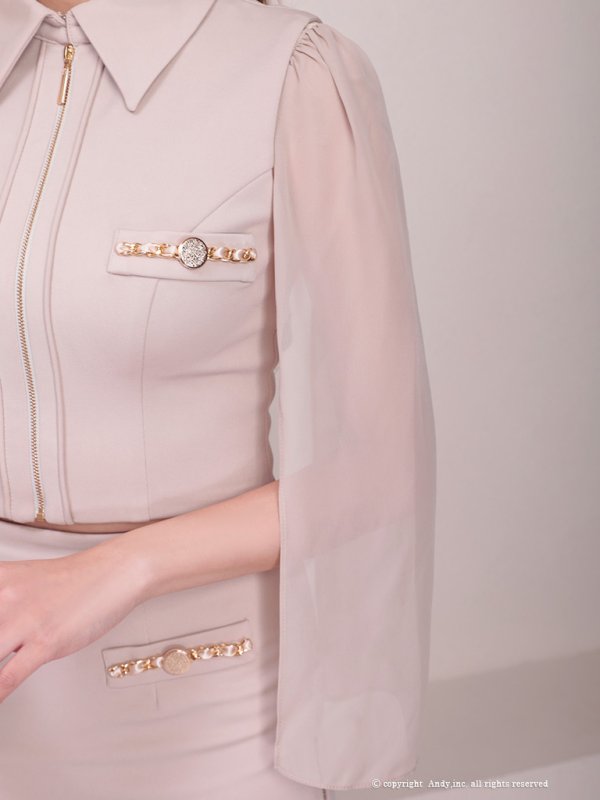 画像18: XSサイズあり【Andy GLAMOROUS/アンディグラマラス】襟付き/ ハイネック/ シフォンスリーブ/ フロントジップ/ セットアップ/ タイト/ ミニドレス/ キャバドレス[OF05] (18)