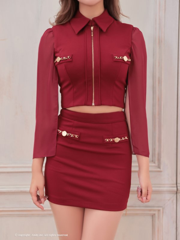 画像35: XSサイズあり【Andy GLAMOROUS/アンディグラマラス】襟付き/ ハイネック/ シフォンスリーブ/ フロントジップ/ セットアップ/ タイト/ ミニドレス/ キャバドレス[OF05] (35)