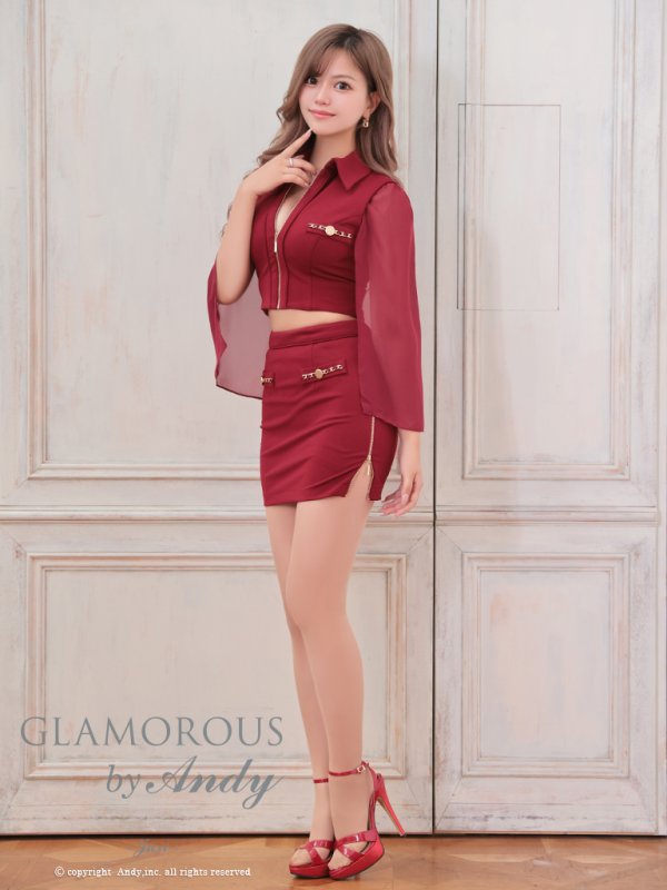 画像33: XSサイズあり【Andy GLAMOROUS/アンディグラマラス】襟付き/ ハイネック/ シフォンスリーブ/ フロントジップ/ セットアップ/ タイト/ ミニドレス/ キャバドレス[OF05] (33)