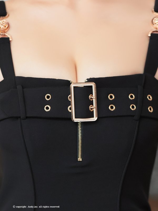 画像7: XSサイズあり【Andy GLAMOROUS/アンディグラマラス】バストベルト/ バストジッパー/ ゴールドバックル/ ノースリーブ/ タイト/ ミニドレス/ キャバドレス[OF05] (7)