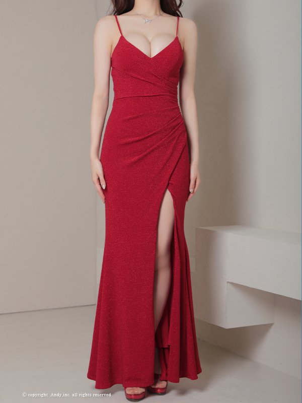 画像22: 【Andy GLAMOROUS/アンディグラマラス】マーメイド/ ワンカラー/ ラメ/ キャミソール/ ストレッチ/ タック/ ロングドレス/ キャバドレス long[OF05] (22)