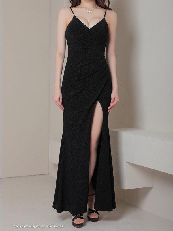 画像6: 【Andy GLAMOROUS/アンディグラマラス】マーメイド/ ワンカラー/ ラメ/ キャミソール/ ストレッチ/ タック/ ロングドレス/ キャバドレス long[OF05] (6)