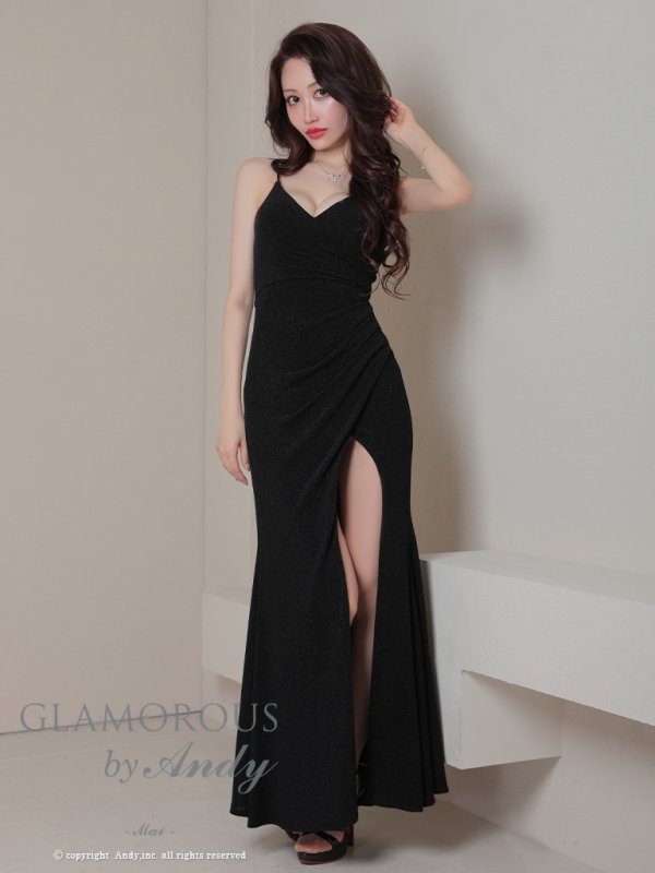 画像3: 【Andy GLAMOROUS/アンディグラマラス】マーメイド/ ワンカラー/ ラメ/ キャミソール/ ストレッチ/ タック/ ロングドレス/ キャバドレス long[OF05] (3)