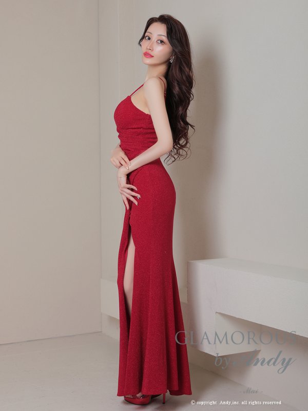 画像20: 【Andy GLAMOROUS/アンディグラマラス】マーメイド/ ワンカラー/ ラメ/ キャミソール/ ストレッチ/ タック/ ロングドレス/ キャバドレス long[OF05] (20)