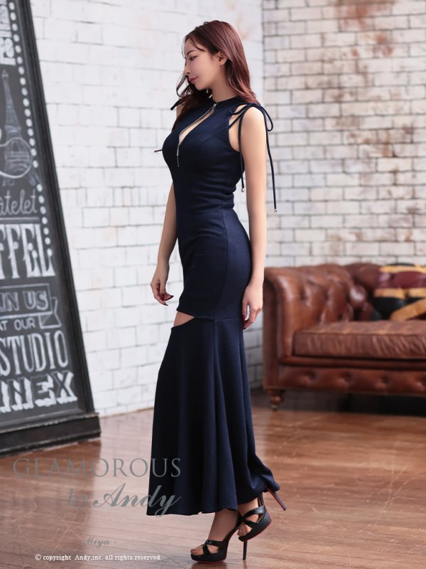 画像18: 【Andy GLAMOROUS/アンディグラマラス】ラメ/ フロントジップ/ ノースリーブ/ カットアウト/ マーメイド/ ロングドレス/ キャバドレス long[OF05] (18)