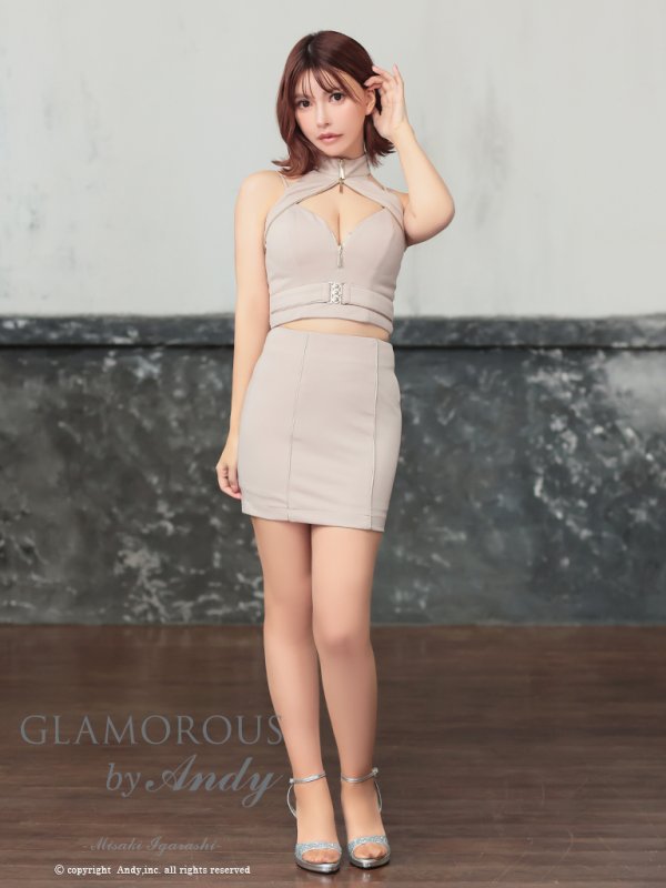 画像3: XSサイズあり【Andy GLAMOROUS/アンディグラマラス】フロントジップ/ ベルトデザイン/ ノースリーブ/ ストレッチ/ タイト/ セットアップ/ ミニドレス/ キャバドレス[OF05] (3)
