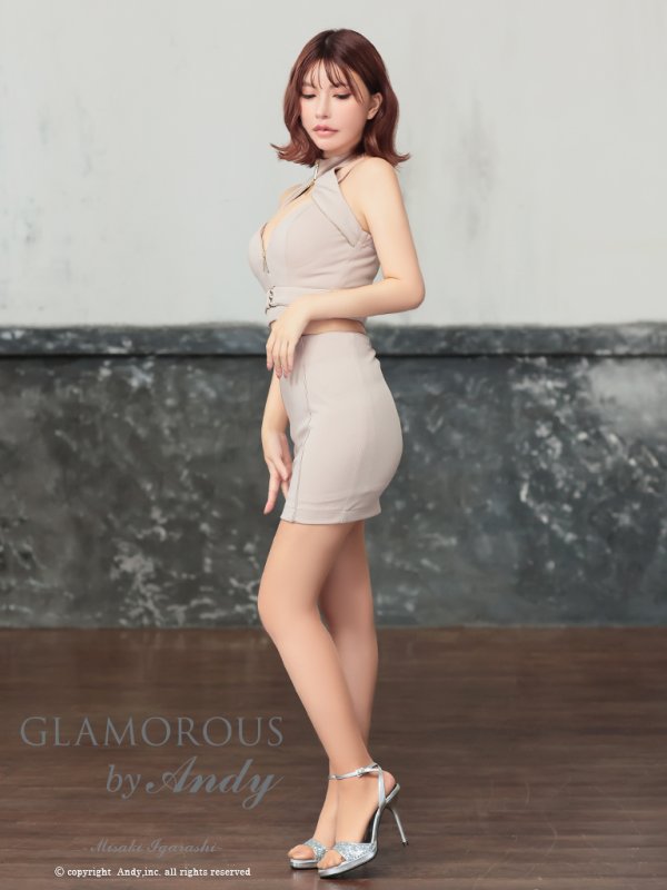 画像4: XSサイズあり【Andy GLAMOROUS/アンディグラマラス】フロントジップ/ ベルトデザイン/ ノースリーブ/ ストレッチ/ タイト/ セットアップ/ ミニドレス/ キャバドレス[OF05] (4)
