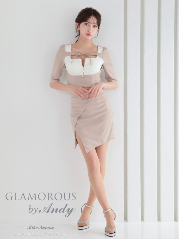 ホワイトxベージュ モデル:七瀬みほ 身長:162cm 着用サイズ:Sサイズ