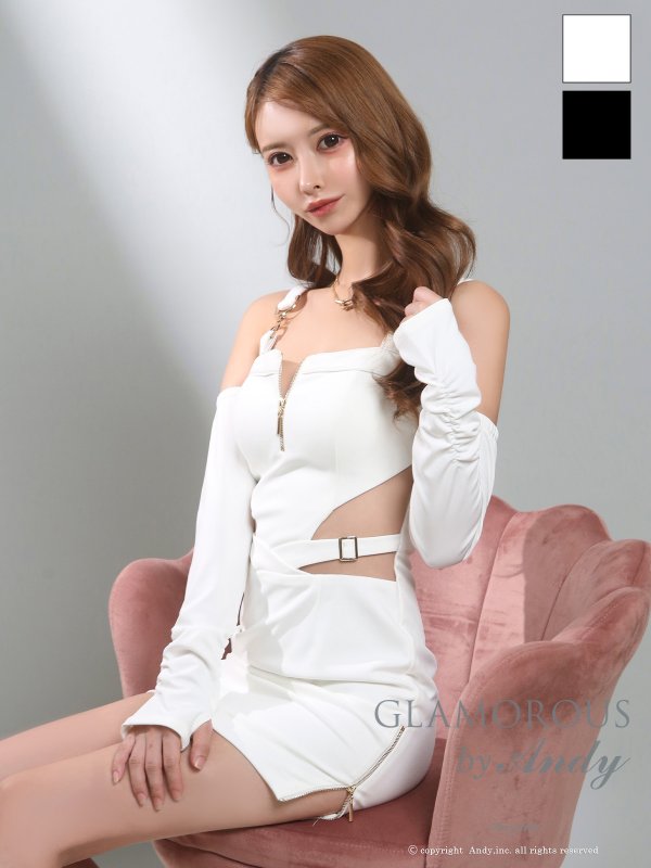 画像12: XSサイズあり【Andy GLAMOROUS/アンディグラマラス】2way/ 袖付き/ ノースリーブ/ バストジップ/ カットアウト/ シアー/ タイト/ ミニドレス/ キャバドレス[OF05] (12)