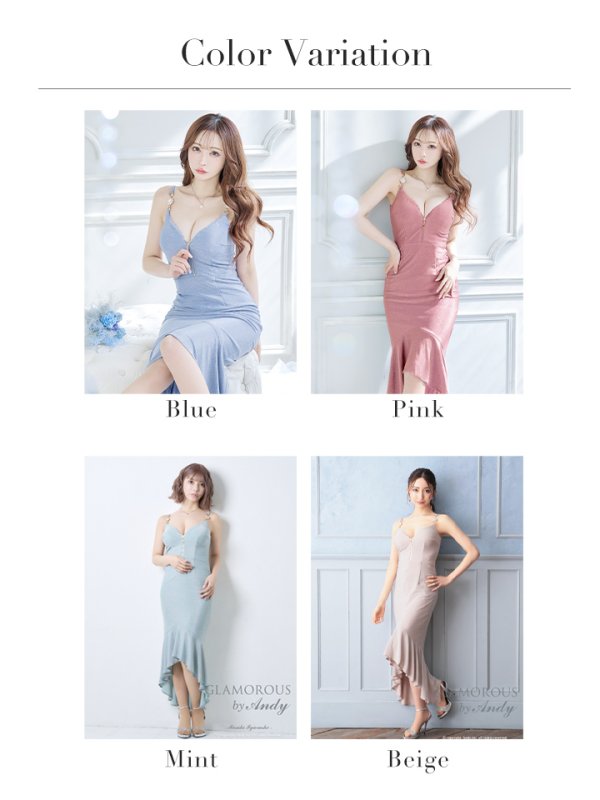 画像42: XSサイズあり【Andy GLAMOROUS/アンディグラマラス】ラメ/ フロントジップ/ キャミソール/ テールカット/ 裾フリル/ タイト/ ロングドレス/ キャバドレス long[OF05] (42)