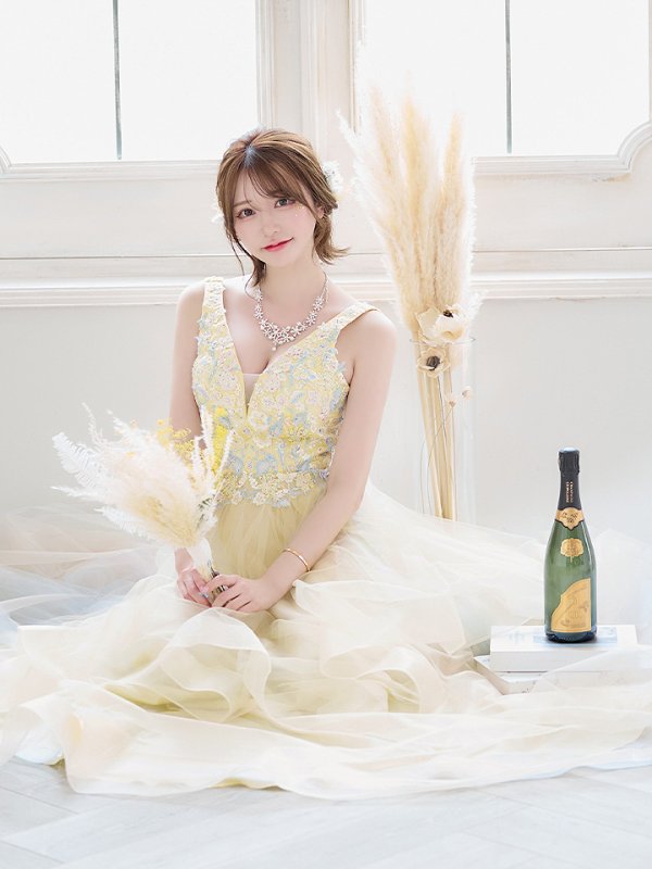 画像13: 【圓谷はく / 関西コレクション着用】【Lip line/リップライン】フラワー刺繍/ 2段フレア/ Aライン/ チュール/ プリンセス/ ロングドレス/ キャバドレスlong[HC03] (13)