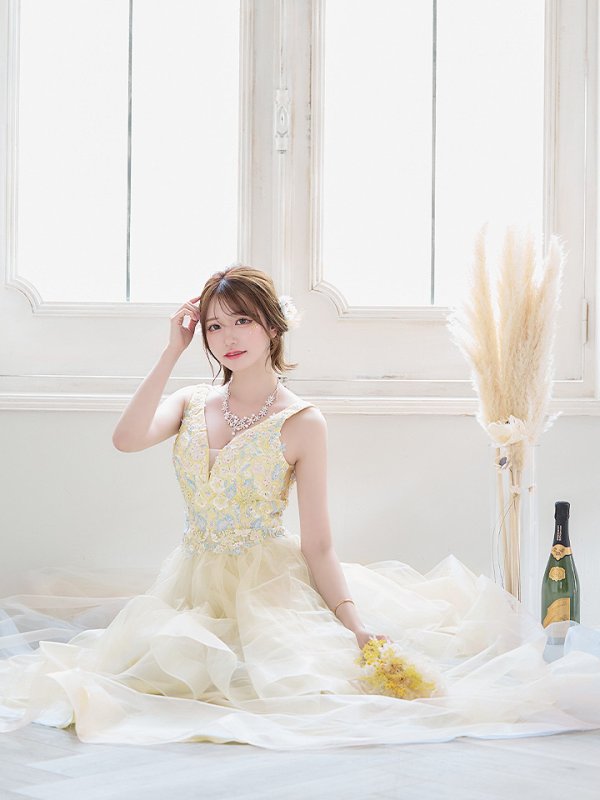 画像10: 【圓谷はく / 関西コレクション着用】【Lip line/リップライン】フラワー刺繍/ 2段フレア/ Aライン/ チュール/ プリンセス/ ロングドレス/ キャバドレスlong[HC03] (10)