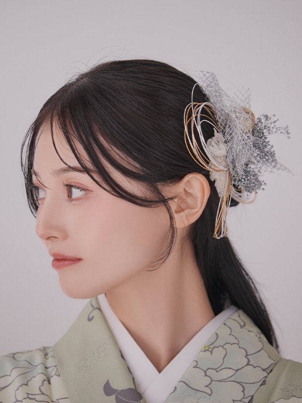 画像10: 【卒業袴小物】網チュールとドライフラワーのセット髪飾り【2カラー】 (10)