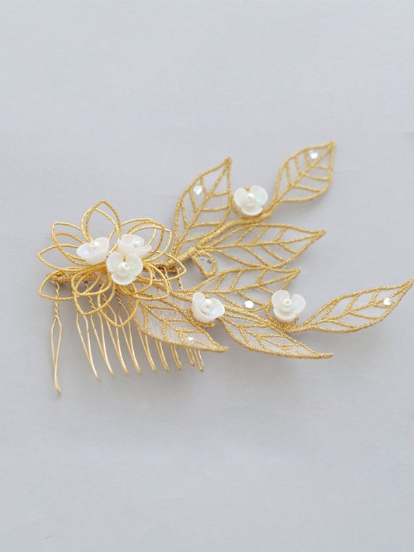 画像2: 【卒業袴小物】ゴールドリーフ小花パールコサージュ【1カラー】 (2)