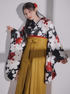 白×赤百合 ブラック二尺袖着物