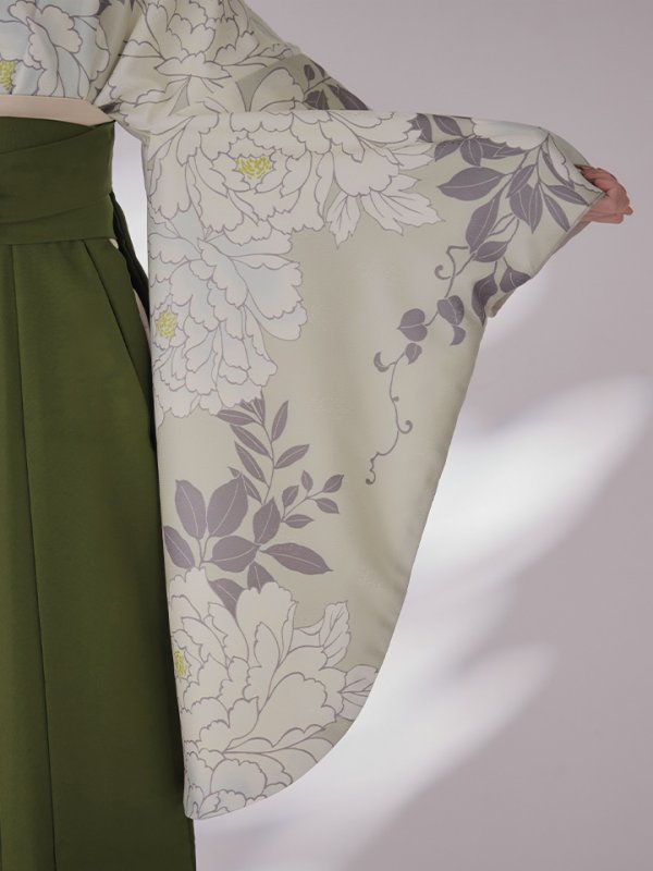 画像18: 【予約商品 / 1月中旬発送予定】白牡丹 モカ二尺袖着物【卒業袴３点セット 二尺袖着物/帯/袴】 (18)