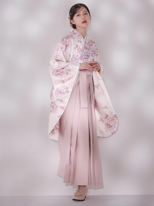 画像7: 【予約商品 / 1月中旬発送予定】ピンク牡丹×菊 ペールピンク二尺袖着物【卒業袴３点セット 二尺袖着物/帯/袴】 (7)