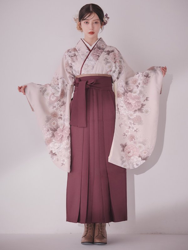 画像4: 【予約商品 / 1月中旬発送予定】ピンク牡丹 くすみピンク二尺袖着物【卒業袴３点セット 二尺袖着物/帯/袴】 (4)