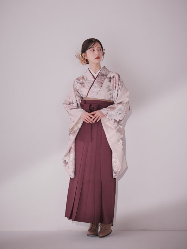 画像5: 【予約商品 / 1月中旬発送予定】ピンク牡丹 くすみピンク二尺袖着物【卒業袴３点セット 二尺袖着物/帯/袴】 (5)