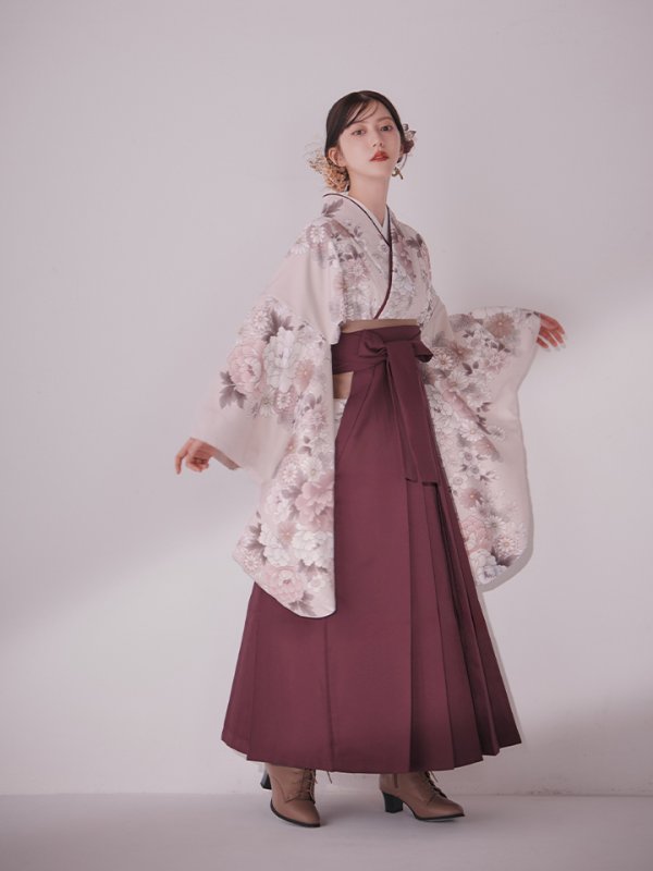 画像6: 【予約商品 / 1月中旬発送予定】ピンク牡丹 くすみピンク二尺袖着物【卒業袴３点セット 二尺袖着物/帯/袴】 (6)