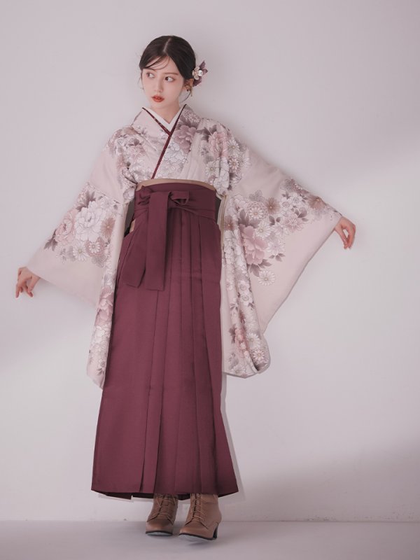 画像7: 【予約商品 / 1月中旬発送予定】ピンク牡丹 くすみピンク二尺袖着物【卒業袴３点セット 二尺袖着物/帯/袴】 (7)