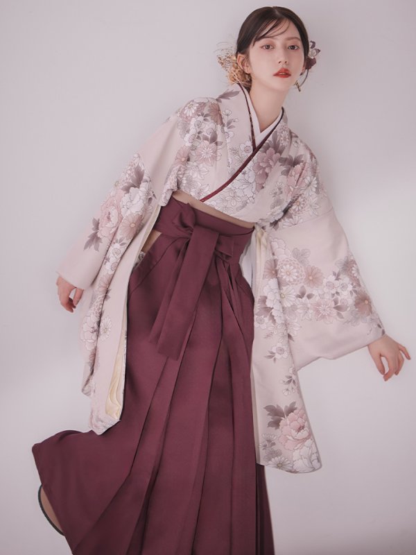 画像11: 【予約商品 / 1月中旬発送予定】ピンク牡丹 くすみピンク二尺袖着物【卒業袴３点セット 二尺袖着物/帯/袴】 (11)