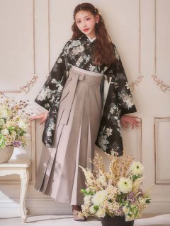ベージュ小花 ブラウン二尺袖着物