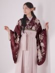 画像2: 【予約商品/1月中旬発送予定】ピンク芍薬 ワインレッド二尺袖着物【卒業袴３点セット 二尺袖着物/帯/袴】 (2)