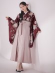 画像7: 【予約商品/1月中旬発送予定】ピンク芍薬 ワインレッド二尺袖着物【卒業袴３点セット 二尺袖着物/帯/袴】 (7)
