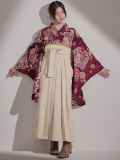 菊×椿 ワインレッド二尺袖着物【【卒業袴3点セット 二尺袖着物/帯/袴】