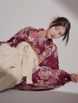 画像6: 【予約商品 / 1月中旬発送予定】菊×椿 ワインレッド二尺袖着物【卒業袴３点セット 二尺袖着物/帯/袴】 (6)