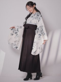 グレーフラワーブーケ ホワイト二尺袖着物