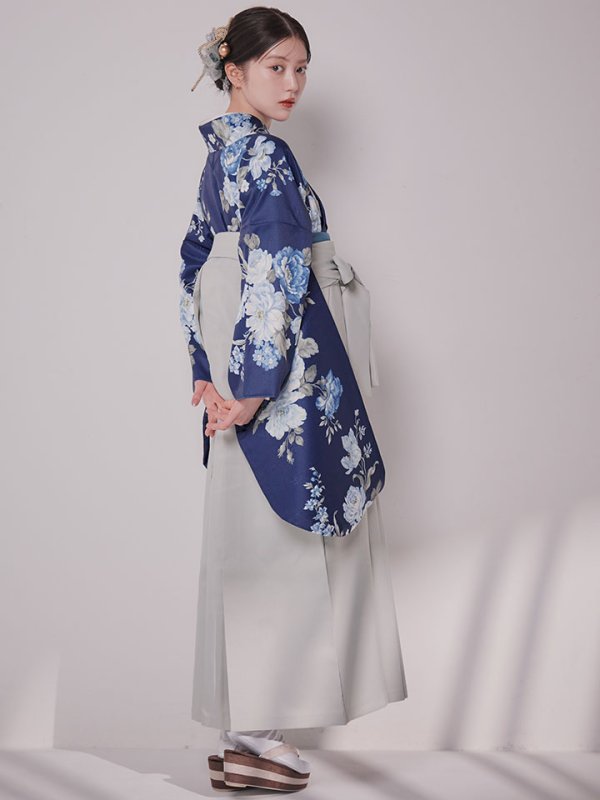 画像12: 【予約商品/1月中旬発送予定】青フラワーブーケ ブルー二尺袖着物【卒業袴３点セット 二尺袖着物/帯/袴】 (12)