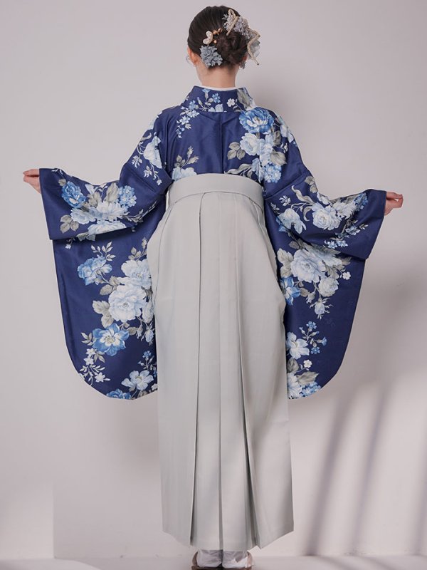 画像14: 【予約商品/1月中旬発送予定】青フラワーブーケ ブルー二尺袖着物【卒業袴３点セット 二尺袖着物/帯/袴】 (14)