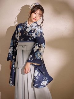 青フラワーブーケ ブルー二尺袖着物