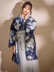 画像10: 【予約商品/1月中旬発送予定】青フラワーブーケ ブルー二尺袖着物【卒業袴３点セット 二尺袖着物/帯/袴】 (10)