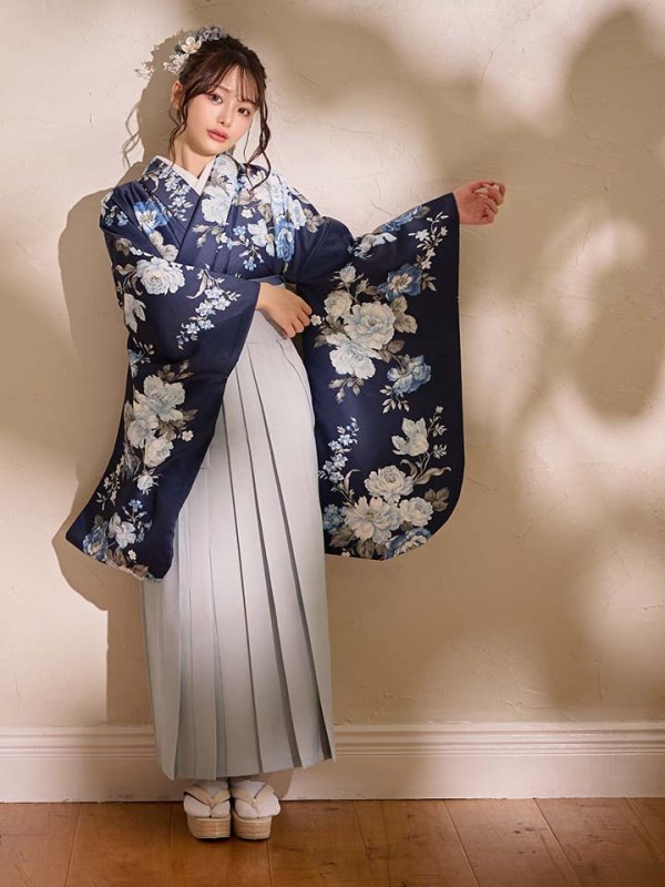 画像17: 【予約商品/1月中旬発送予定】青フラワーブーケ ブルー二尺袖着物【卒業袴３点セット 二尺袖着物/帯/袴】 (17)
