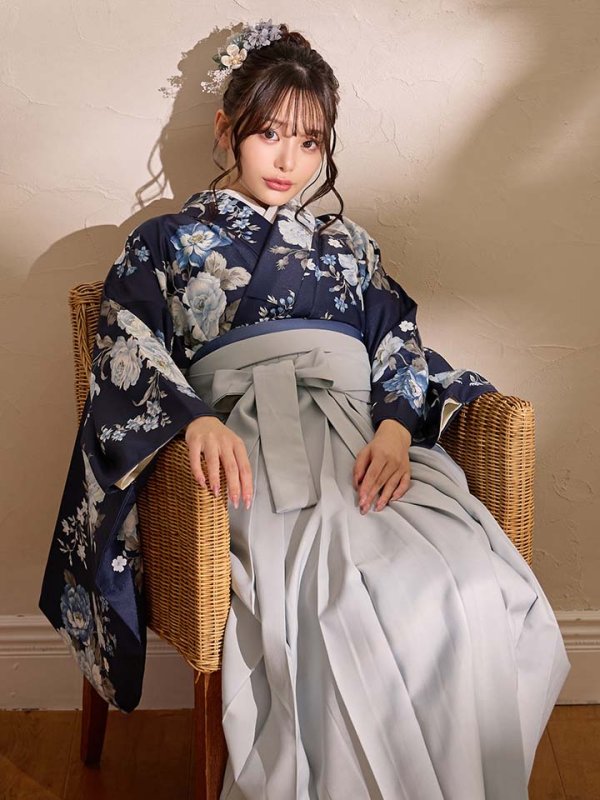 画像18: 【予約商品/1月中旬発送予定】青フラワーブーケ ブルー二尺袖着物【卒業袴３点セット 二尺袖着物/帯/袴】 (18)