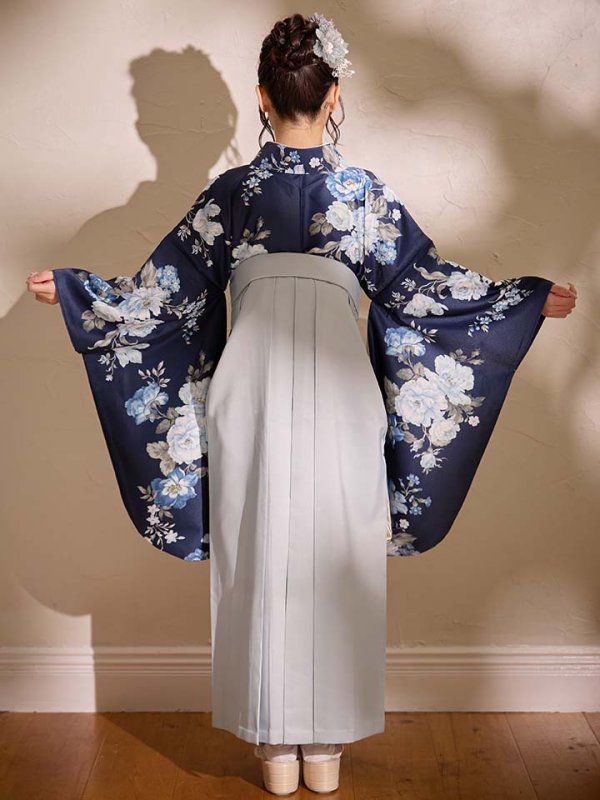画像20: 【予約商品/1月中旬発送予定】青フラワーブーケ ブルー二尺袖着物【卒業袴３点セット 二尺袖着物/帯/袴】 (20)