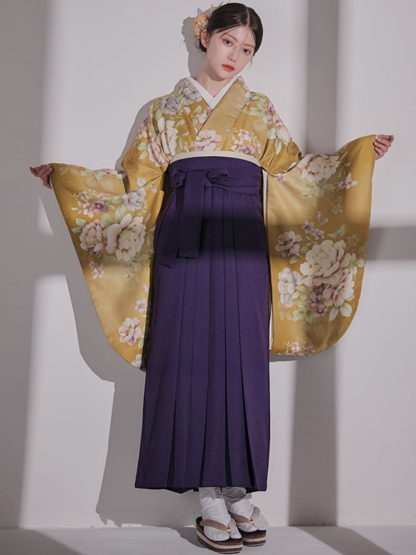 画像1: 【予約商品 / 1月中旬発送予定】黄フラワーブーケ イエロー二尺袖着物【卒業袴３点セット 二尺袖着物/帯/袴】 (1)
