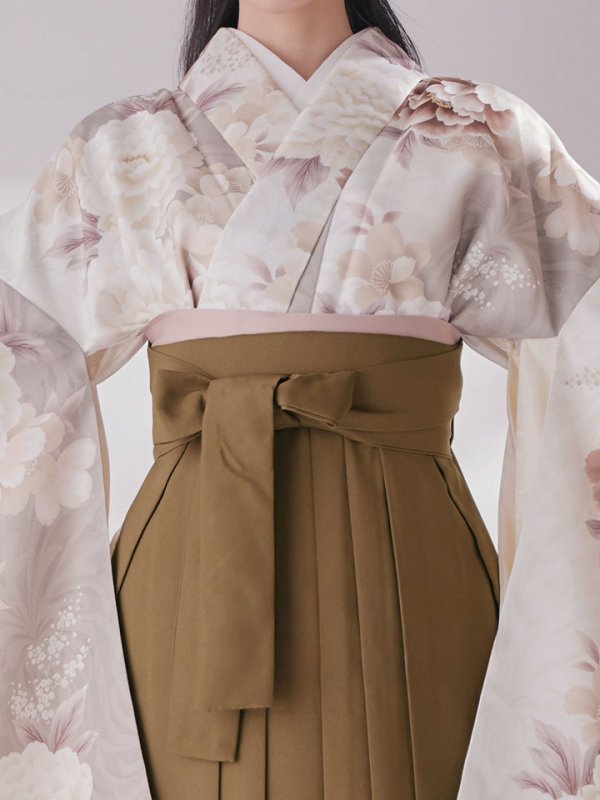 画像20: 【予約商品/1月中旬発送予定】グレーピンクフラワー グラデーション二尺袖着物【卒業袴３点セット 二尺袖着物/帯/袴】 (20)