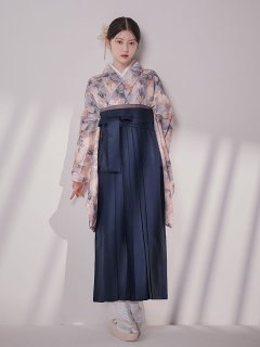 グレーピンクフラワー グラデーション二尺袖着物