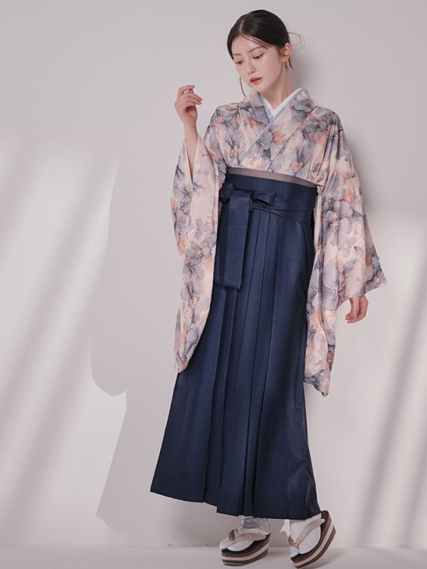 画像14: 【予約商品 / 1月中旬発送予定】グレーピンクフラワー グラデーション二尺袖着物【卒業袴３点セット 二尺袖着物/帯/袴】 (14)