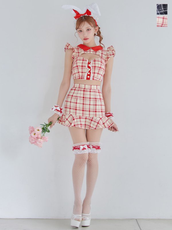 画像4: 【SALE!】【即日発送】【ハロウィン】 チェックバニーセットアップ  【コスプレ6点セット】【XS-Lサイズ/2カラー】[OF04] (4)