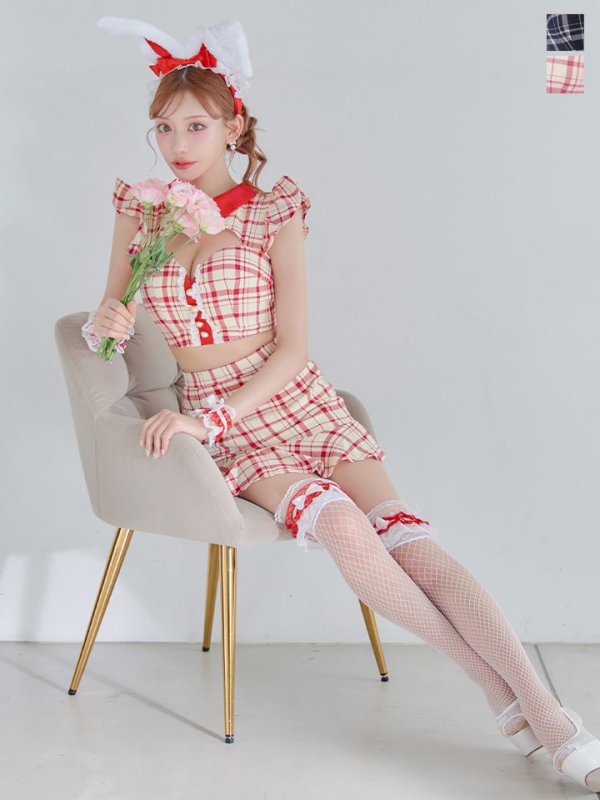 画像6: 【SALE!】【即日発送】【ハロウィン】 チェックバニーセットアップ  【コスプレ6点セット】【XS-Lサイズ/2カラー】[OF04] (6)