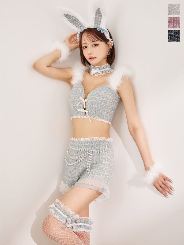 【セール中】sugar ファーツイードバニーセットアップ キャバドレス ノベルティ対象】【即日発送】【ハロウィン】 ファーツイード