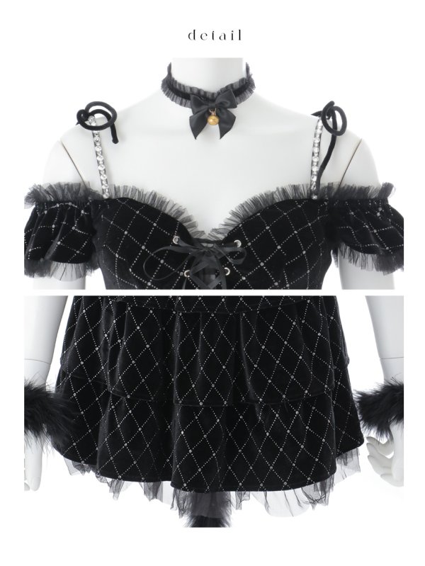 画像29: 【即日発送】【ハロウィン】キャットオフショルビジューセットアップ【コスプレ6点セット】【XS-Lサイズ/3カラー】[HC03] (29)