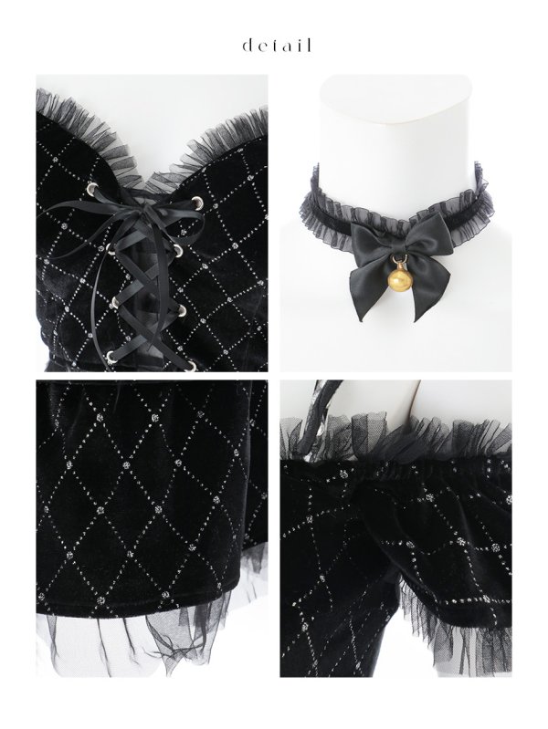 画像30: 【即日発送】【ハロウィン】キャットオフショルビジューセットアップ【コスプレ6点セット】【XS-Lサイズ/3カラー】[HC03] (30)